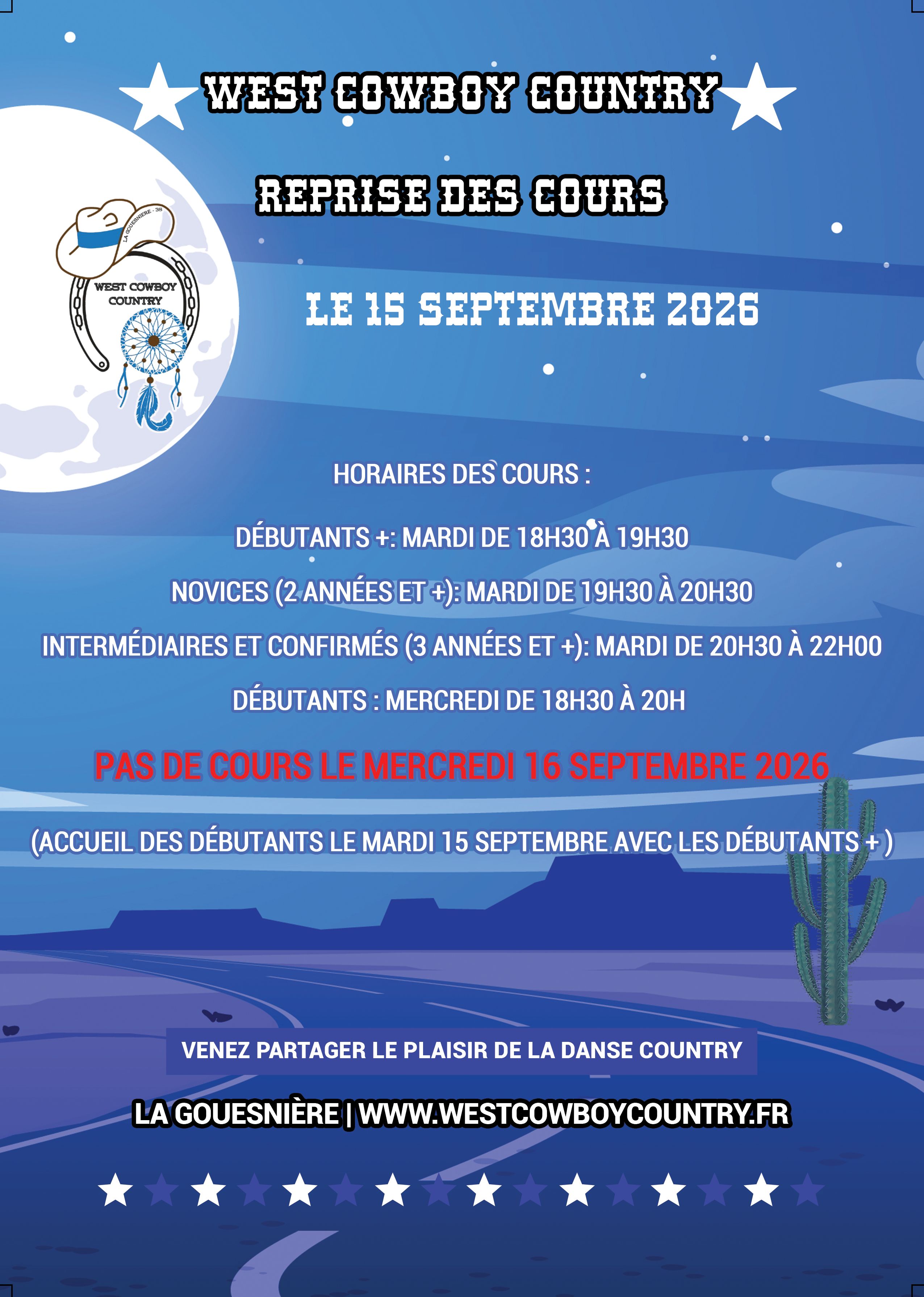 Reprise des cours le 15 Septembre 2026